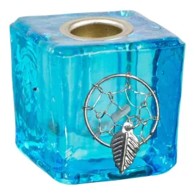 1.25" Mini Glass Candle Holder Cube - Aqua Dreamcatcher