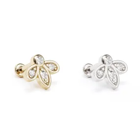 14K Gold Diamond Lotus Stud