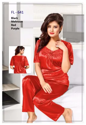 2 Pcs FL-641 - Red Flourish Exclusive Bridal Nighty Set Collection