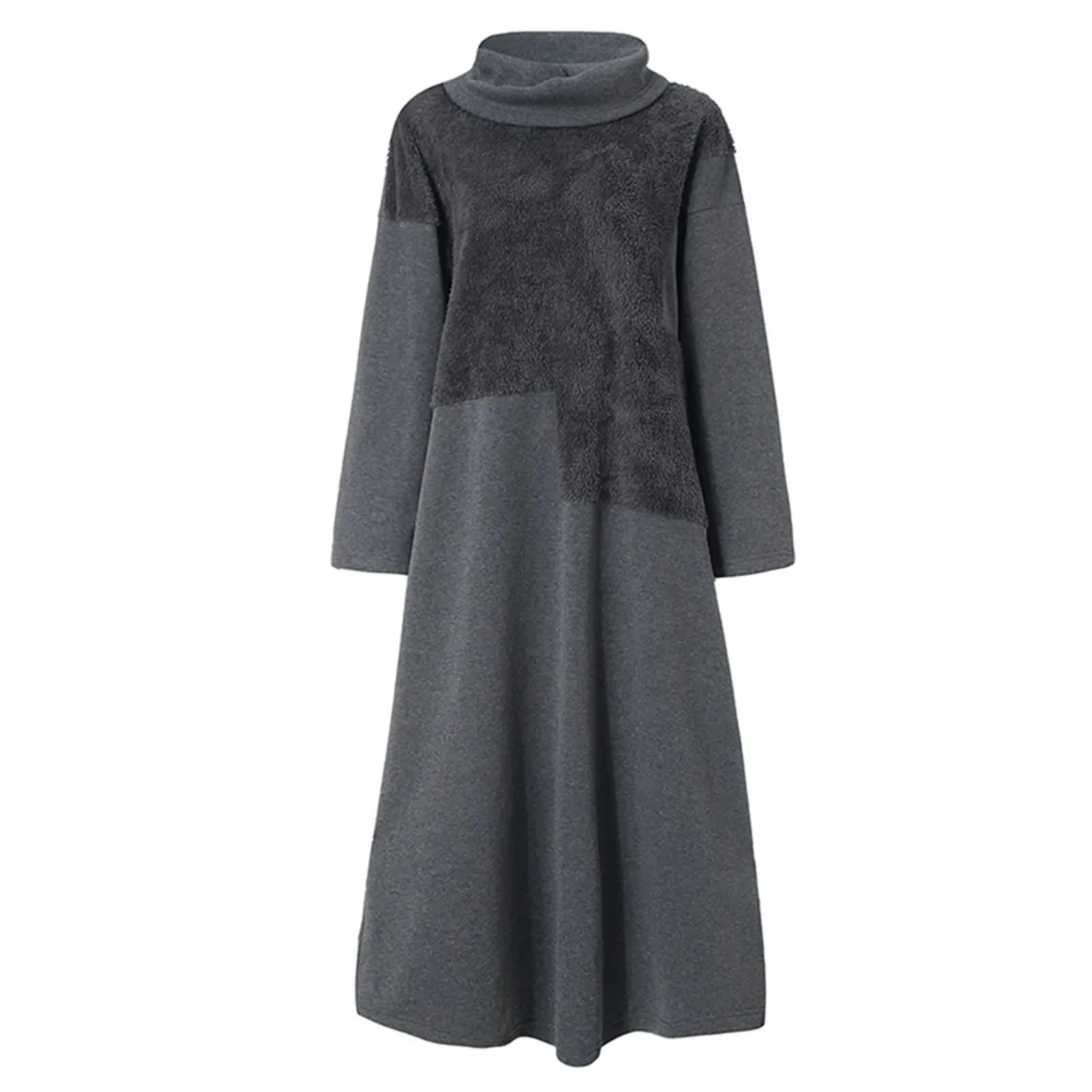 2024 Spring Women's Winter Dress Fleece Gray Long Sleeve Oversize Long Dresses Female Warm Sweatshirt Dresses Clothing Ladies