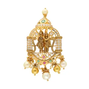 22K Yellow Gold Krishna Pendant w/ Emeralds, Rubies, CZ & Pearls (18.2gm)