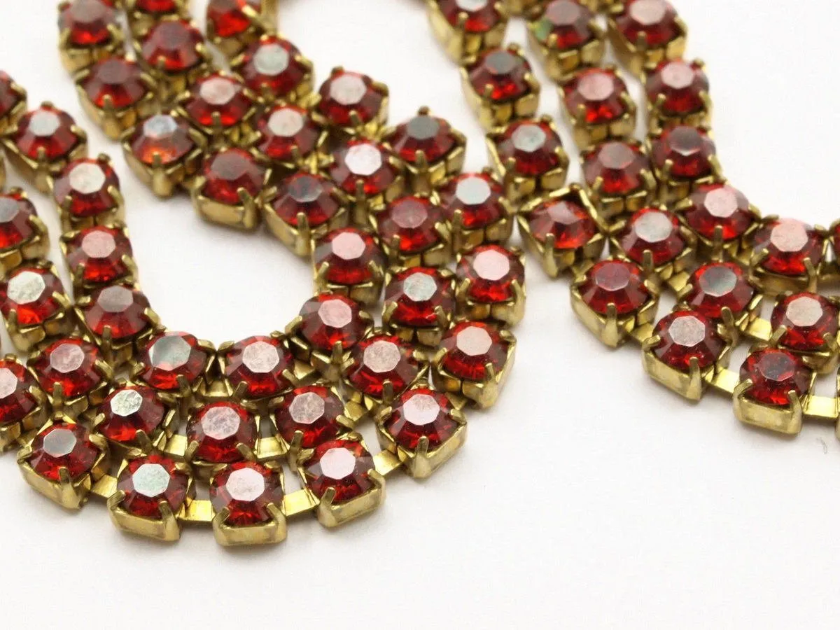 3.3 Feet 3.2 Mm Red Swarovski Rhinestone Chain With Brass Frame -au36 Z144