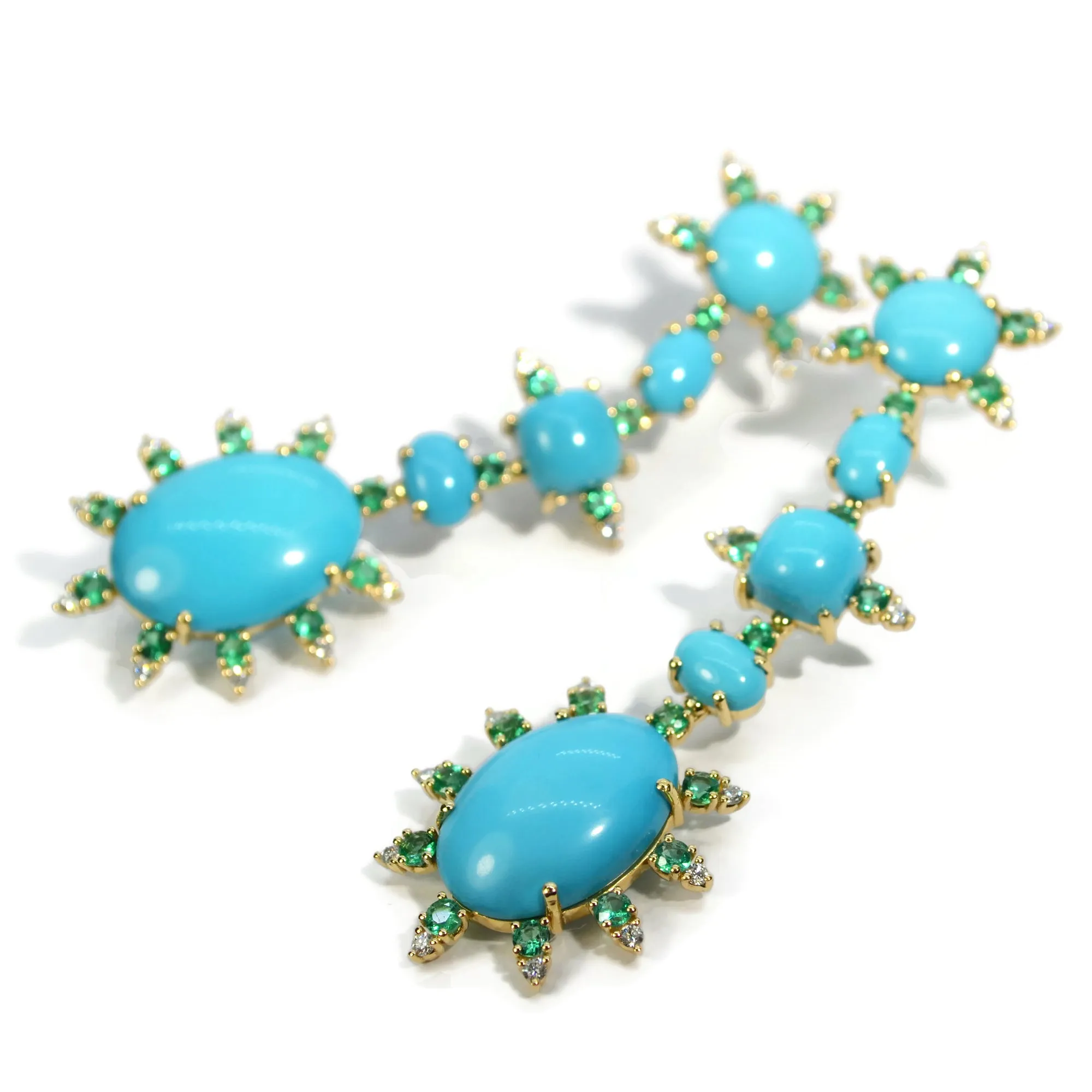 A & Furst - Sole - Drop Earrings with Arizona Turquoise, Emeralds and Diamonds, 18k Yellow Gold