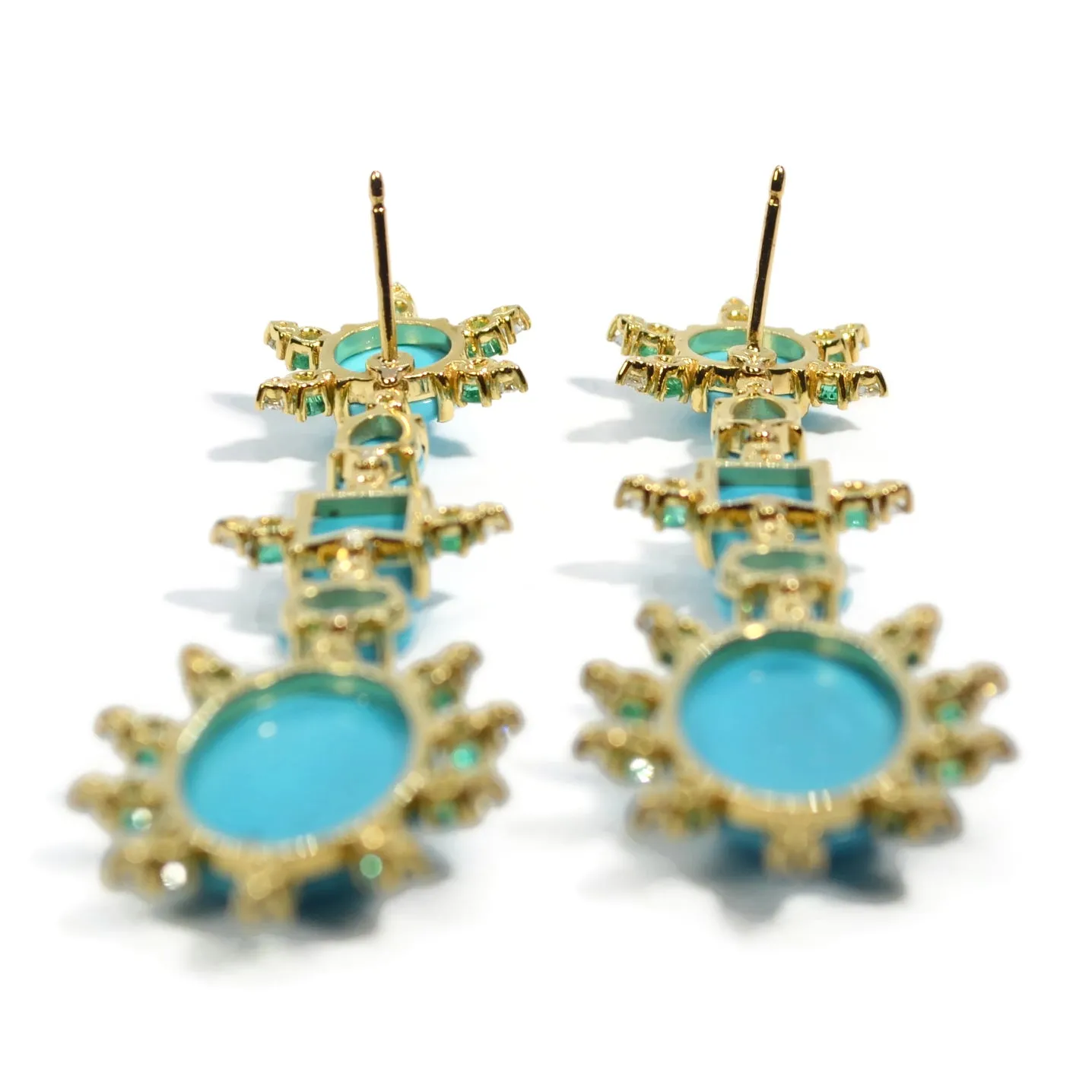 A & Furst - Sole - Drop Earrings with Arizona Turquoise, Emeralds and Diamonds, 18k Yellow Gold