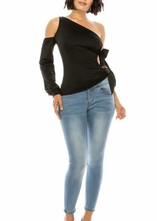 A3 Design Solid Side Tie Top (Black) T2714