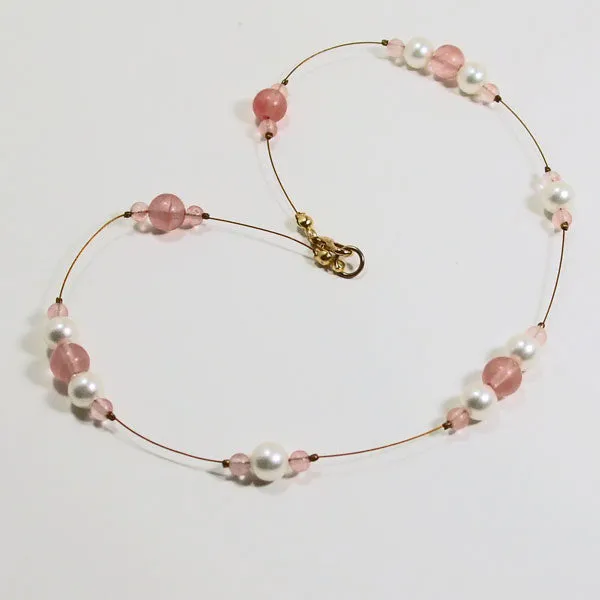 Abundia Floating Rose Quartz Beaded Necklace