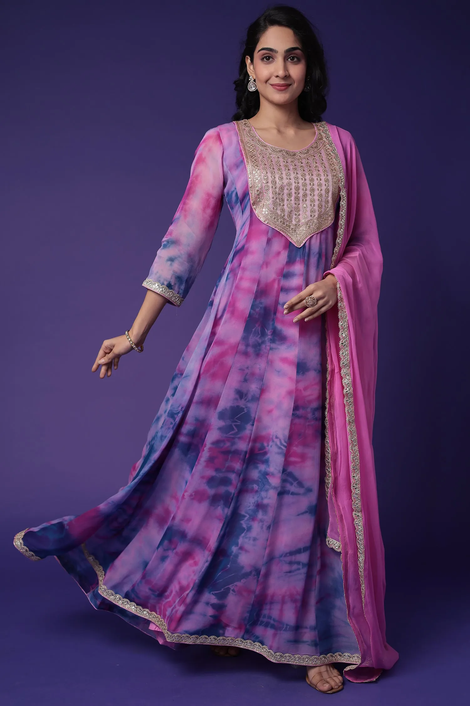 Anarkali Tie & Dye Georgette Suit Embroidered with Dori work