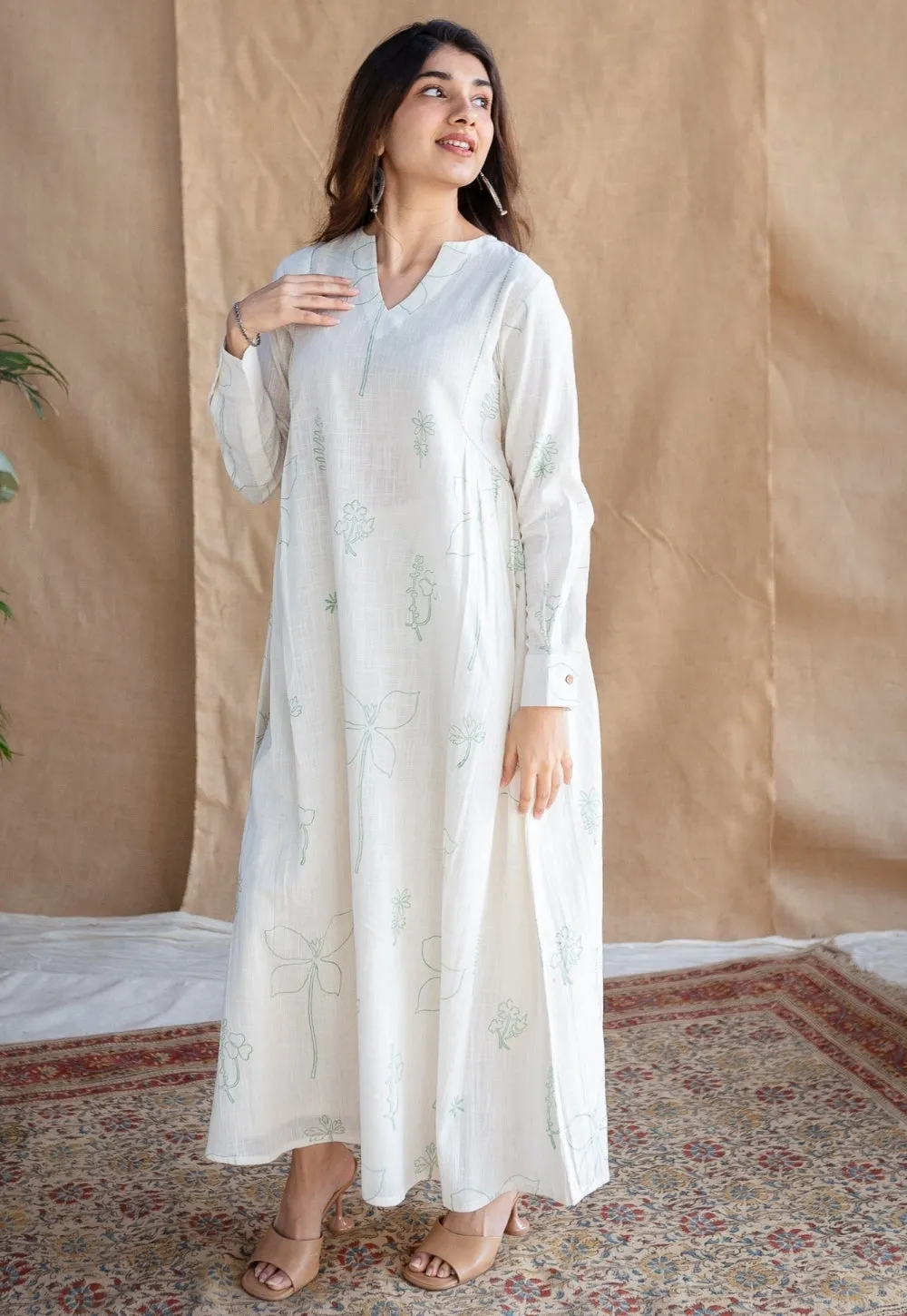 Atika Dabu Slub Cotton Hand Embroidered Dress