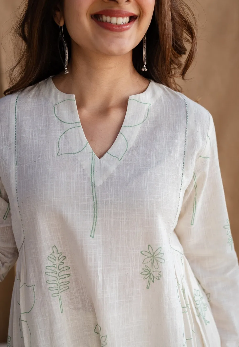 Atika Dabu Slub Cotton Hand Embroidered Dress