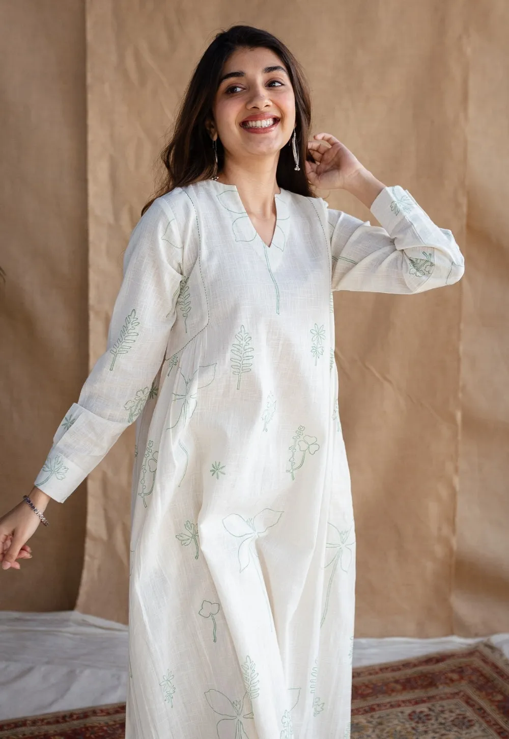 Atika Dabu Slub Cotton Hand Embroidered Dress