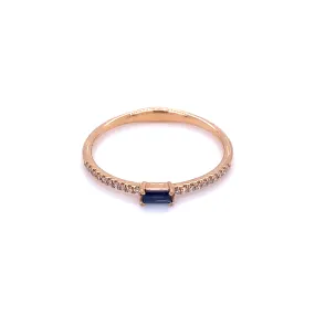 Baguette Blue Sapphire and Diamond Rose Gold Stacker