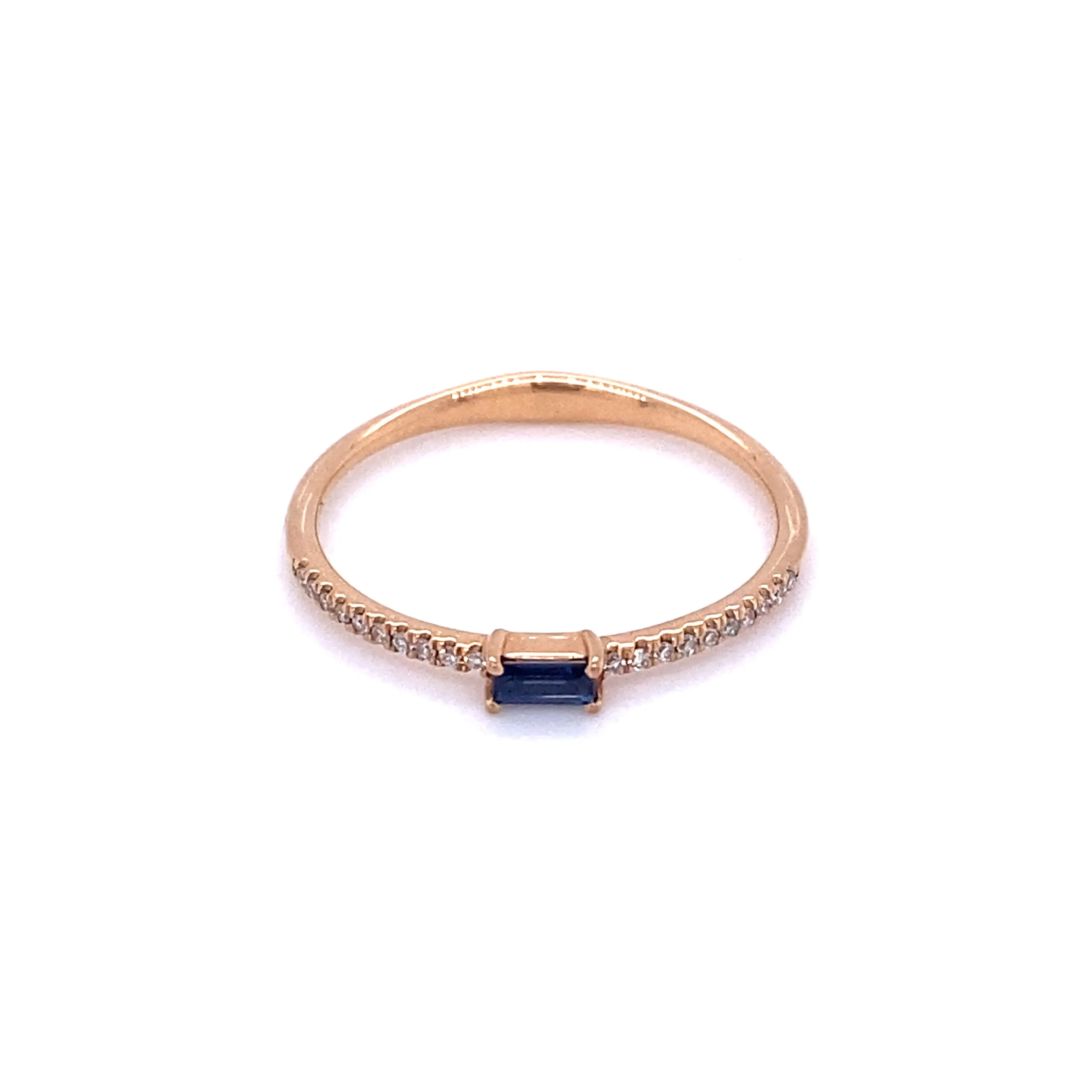 Baguette Blue Sapphire and Diamond Rose Gold Stacker