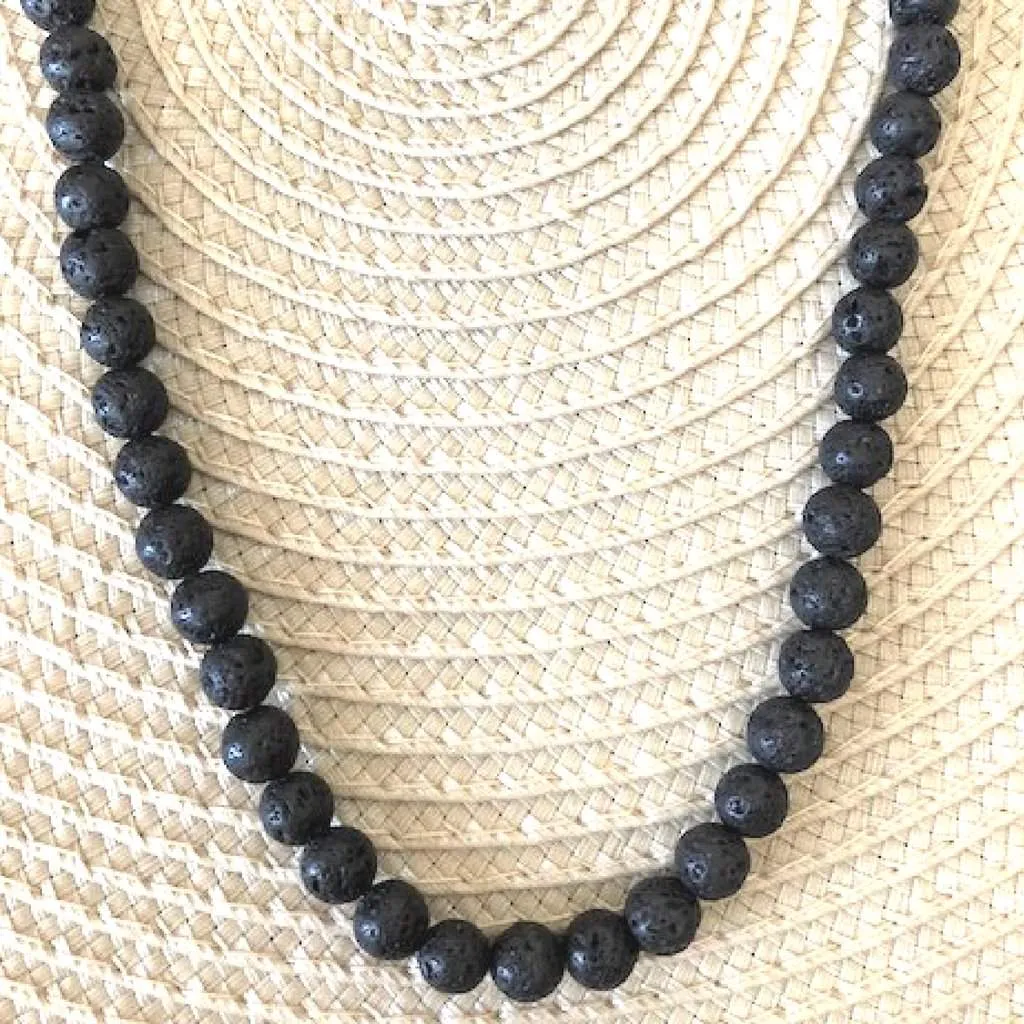 Black Lava Mens Beaded Necklace