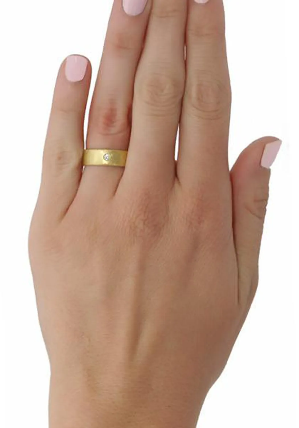 Brushed 18K Yellow Gold Solitaire Diamond Band