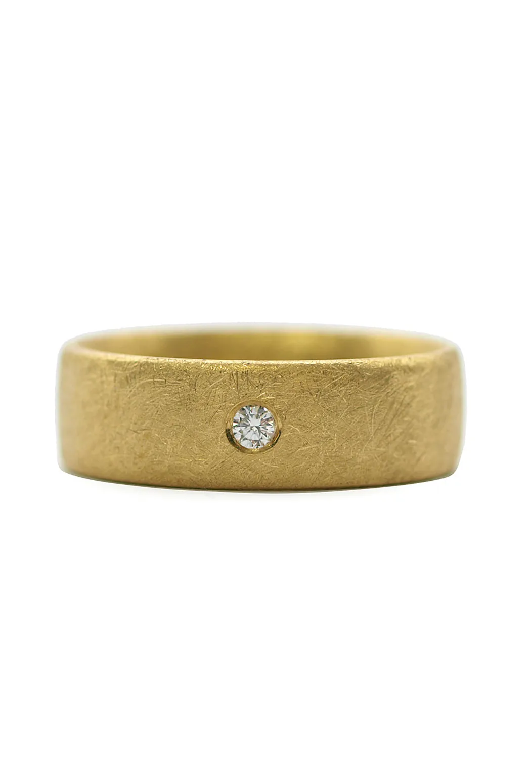 Brushed 18K Yellow Gold Solitaire Diamond Band