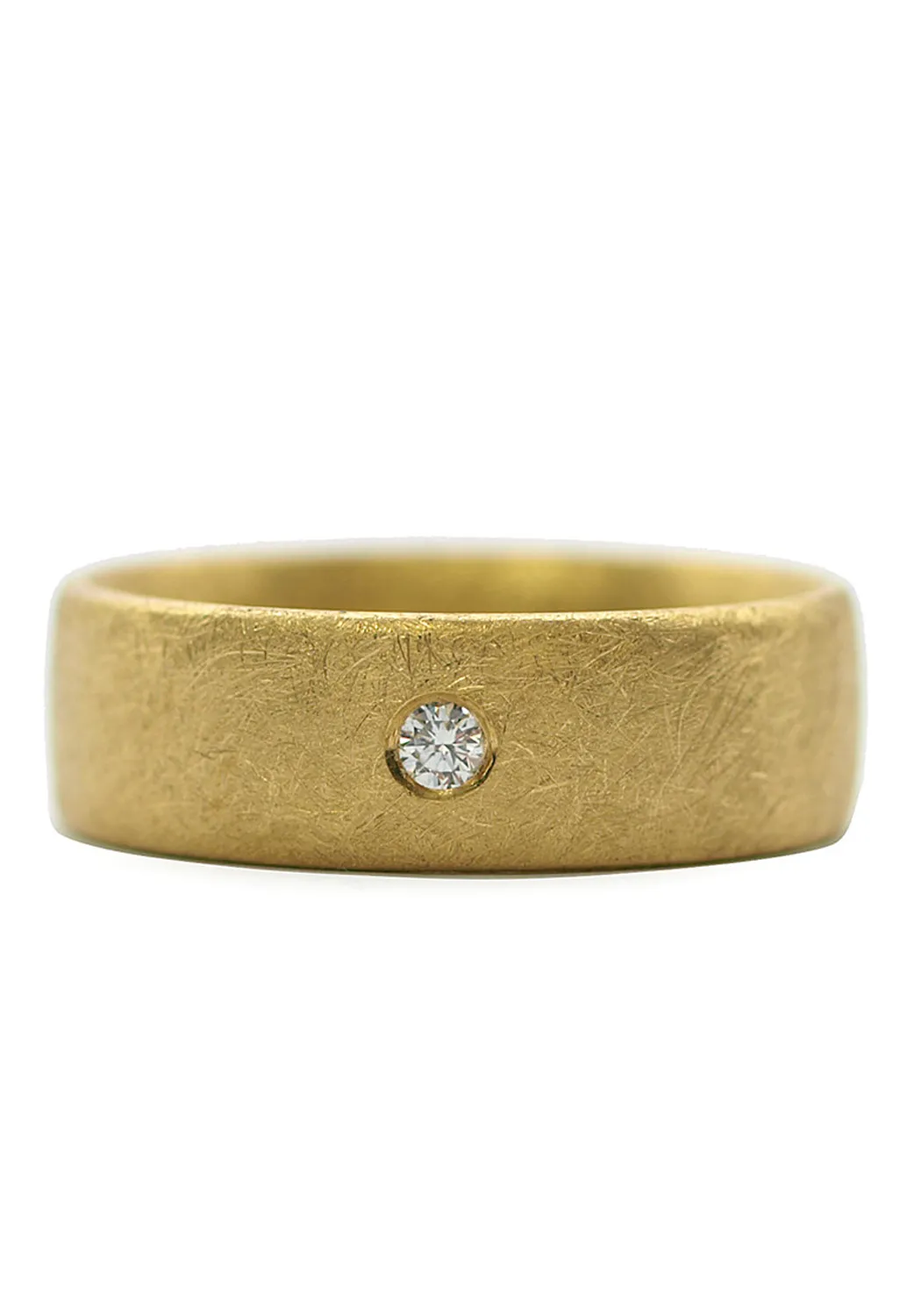 Brushed 18K Yellow Gold Solitaire Diamond Band