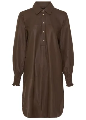 BTF CPH A-Shape Dress with smock 100159 Skindkjole - Brown with Light Gold