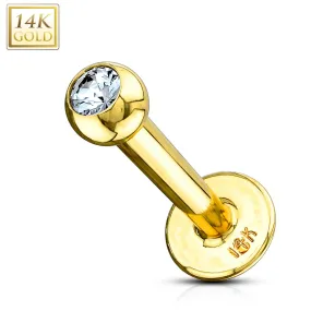 Clear CZ Gem Ball Top 14 Karat Solid Yellow Gold WildKlass Labret Monroe