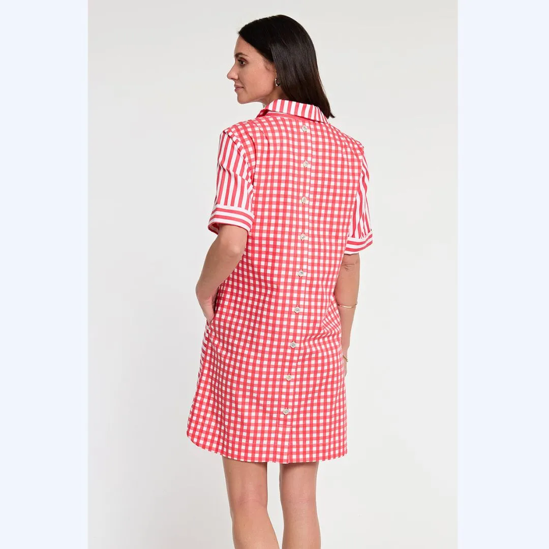 Coral & White Striped Short-Sleeved Dress