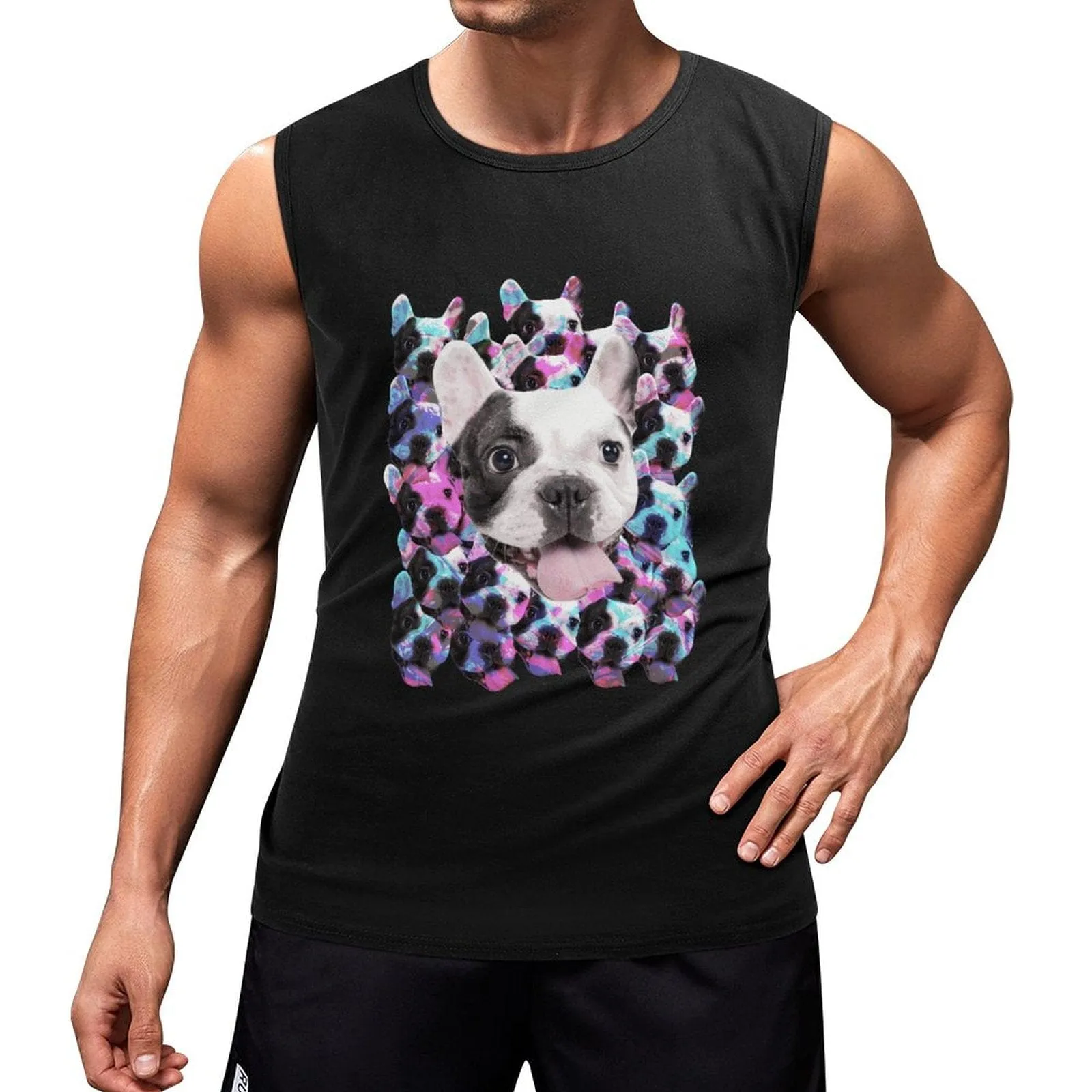 Custom Pet Face Sleeveless 100% Cotton T-Shirt Personalized Men's All Over Print Tank Top