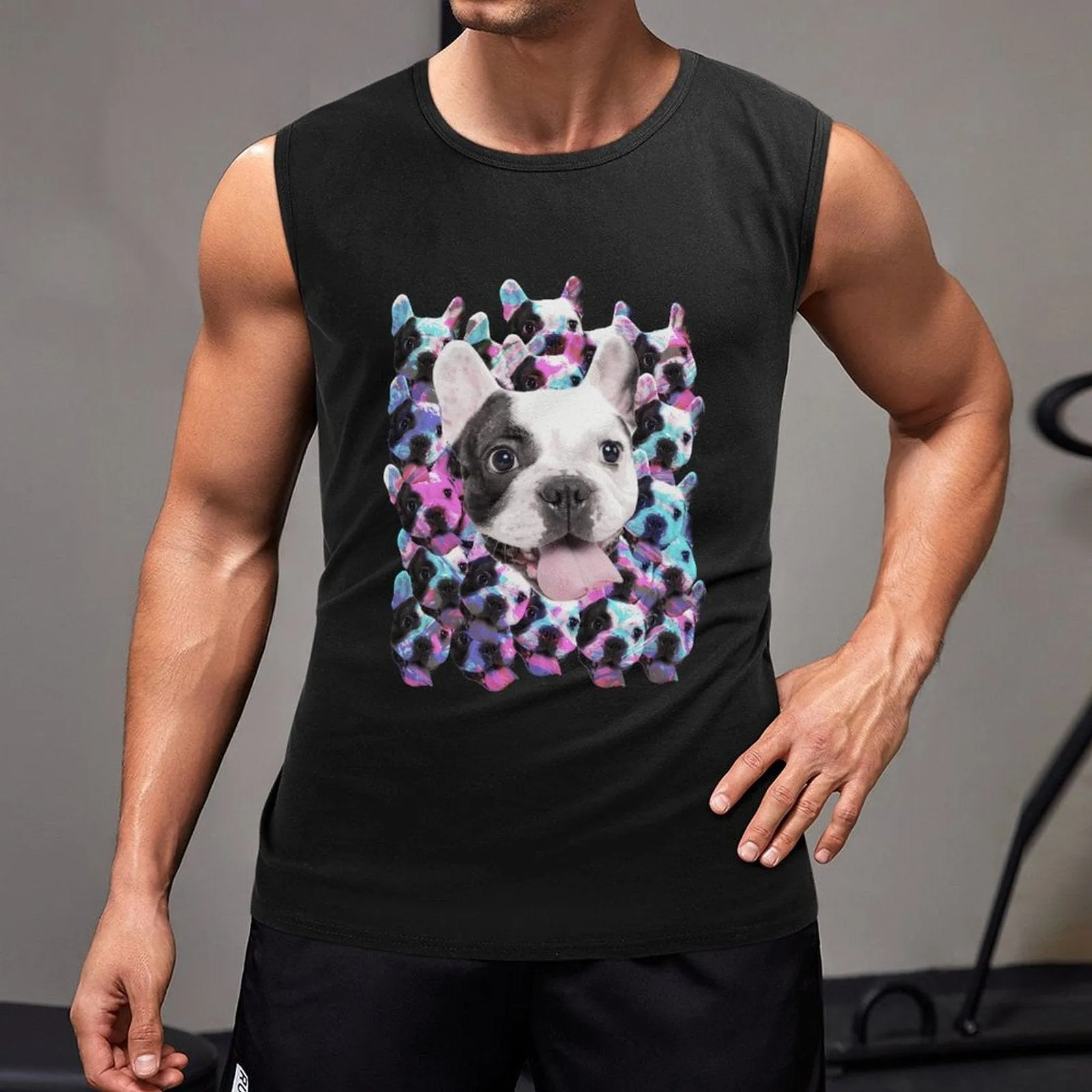 Custom Pet Face Sleeveless 100% Cotton T-Shirt Personalized Men's All Over Print Tank Top