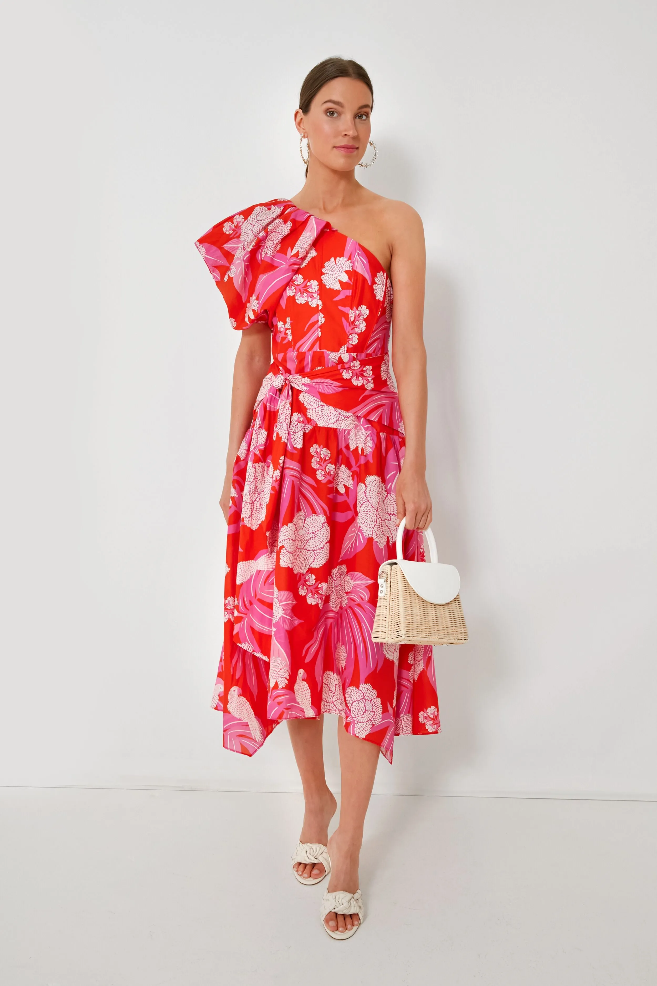 Dew Drop Floral Red Midi Dress