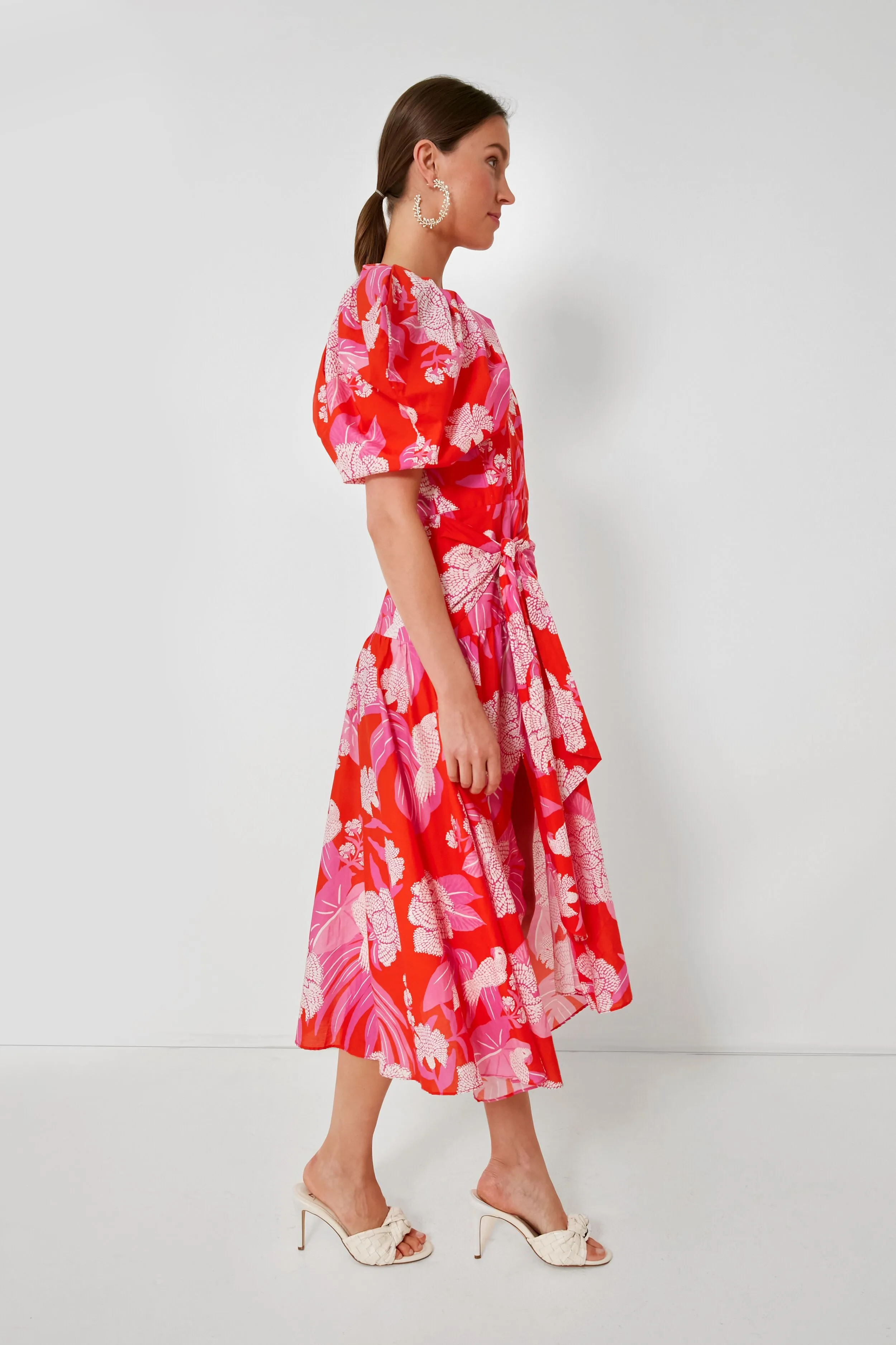 Dew Drop Floral Red Midi Dress