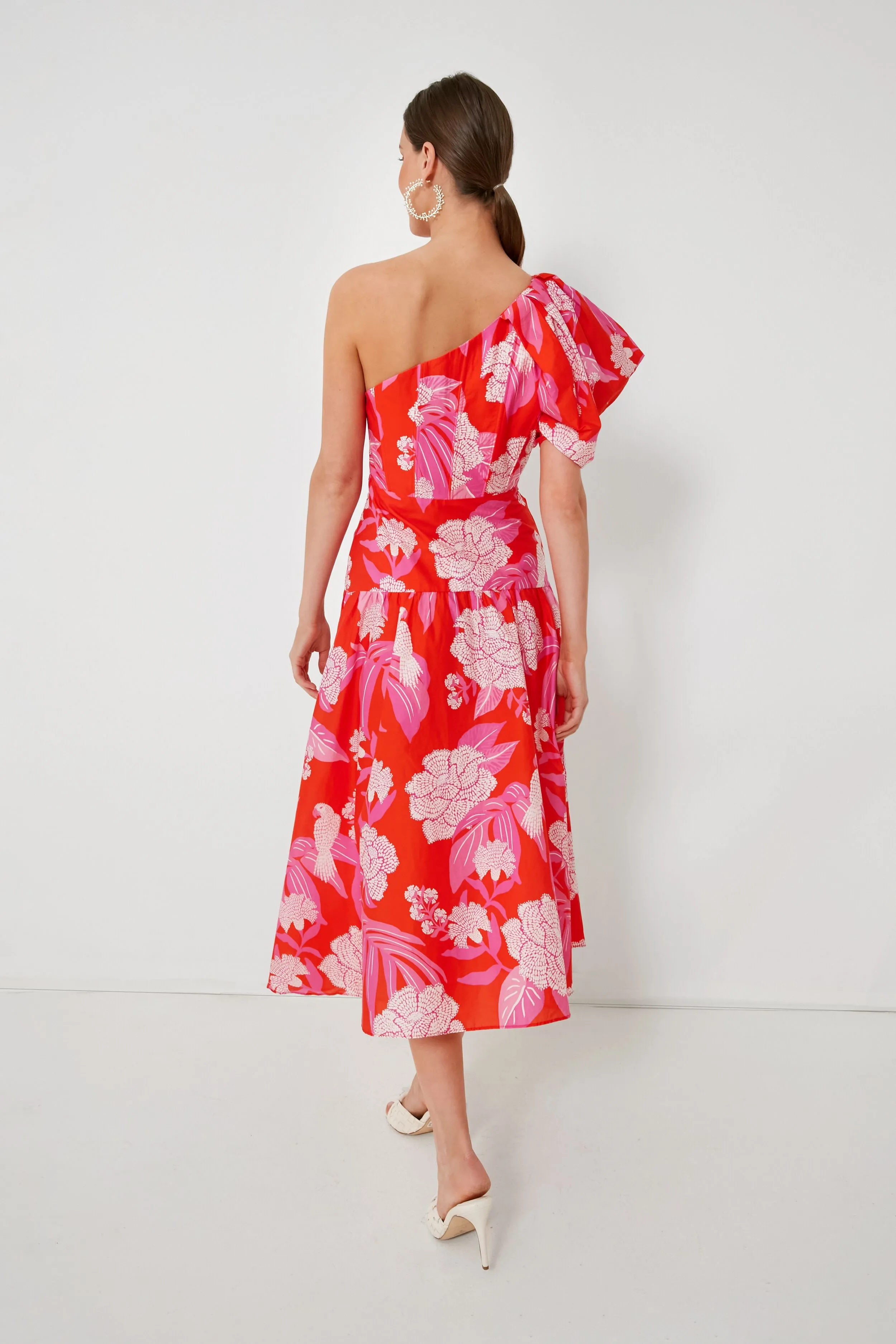 Dew Drop Floral Red Midi Dress