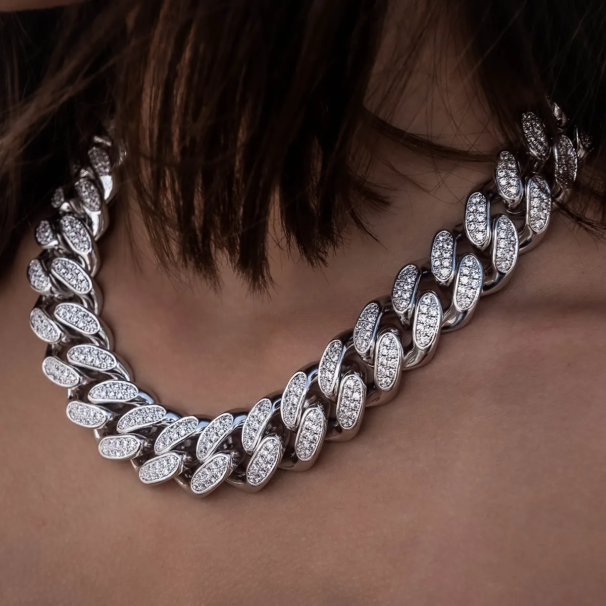 Diamond Cuban Link Necklace in White Gold- 19mm