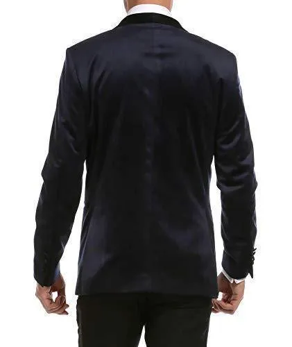 Enzo Collection-Navy Velvet Slim Fit Shawl Lapel Tuxedo Men's Blazer