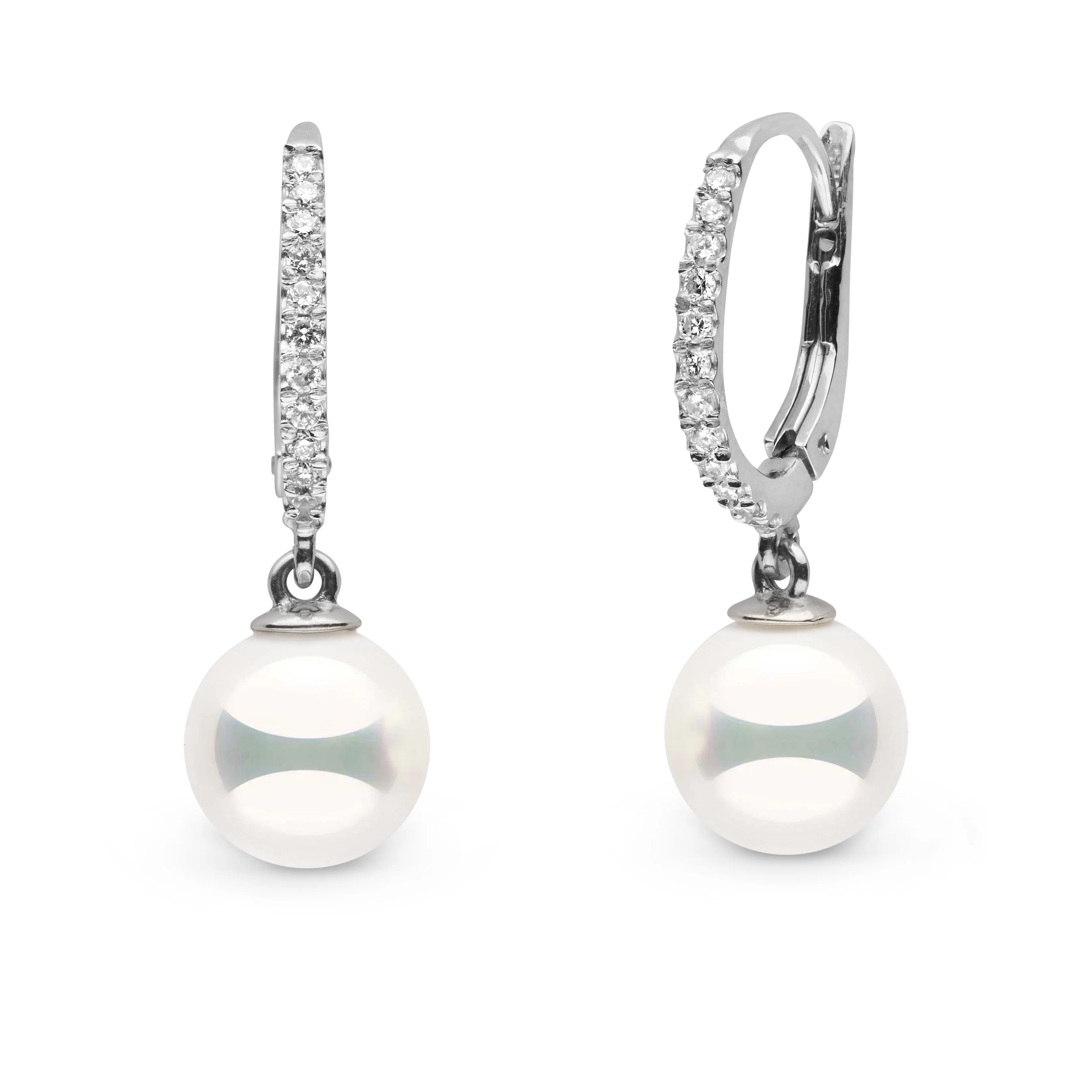 Eternal Collection 8.5-9.0 mm Natural White Hanadama Pearl and Diamond Dangle Earrings