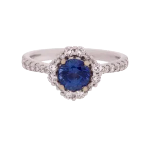 GIA Certified No Heat Round Brilliant Blue Sapphire Ring