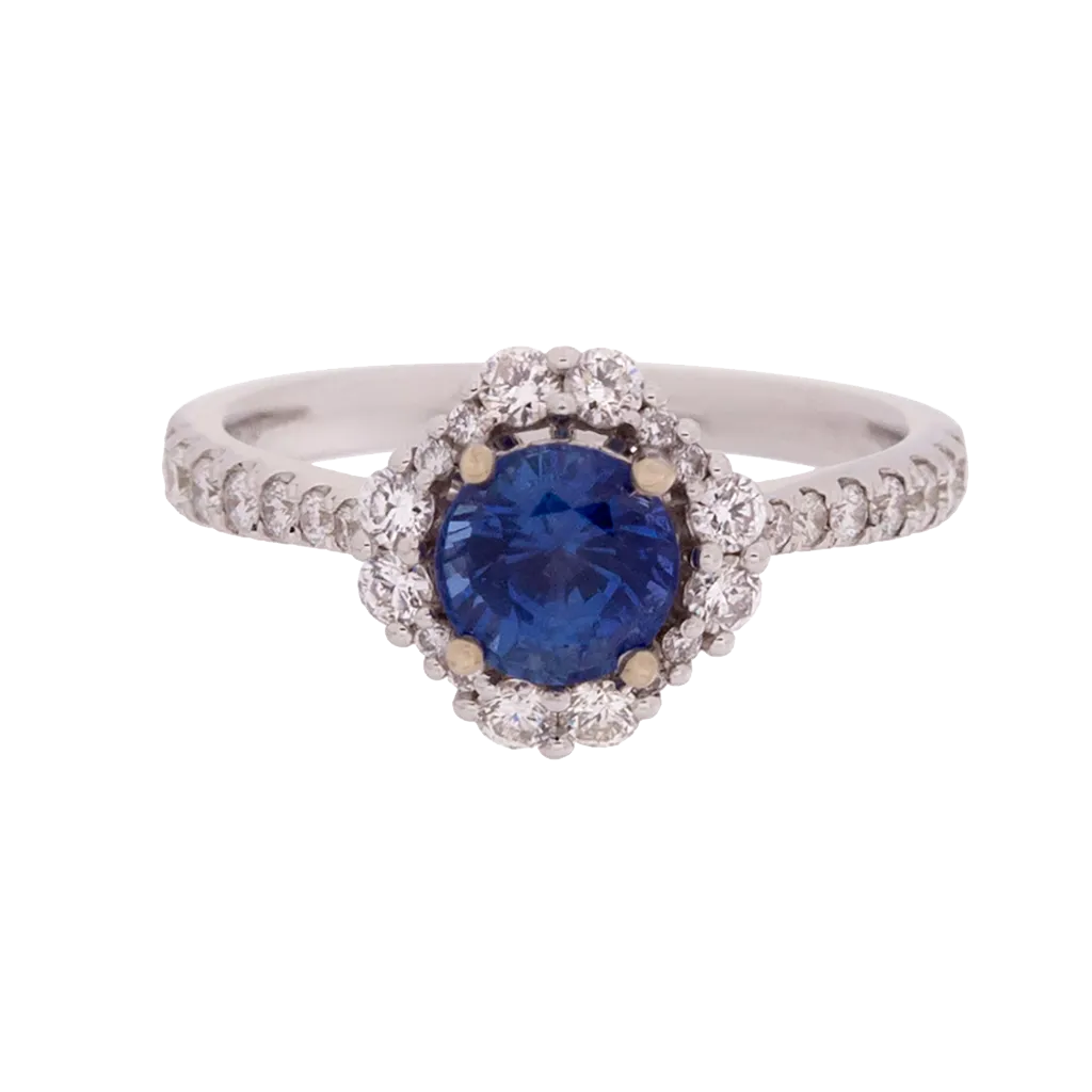 GIA Certified No Heat Round Brilliant Blue Sapphire Ring