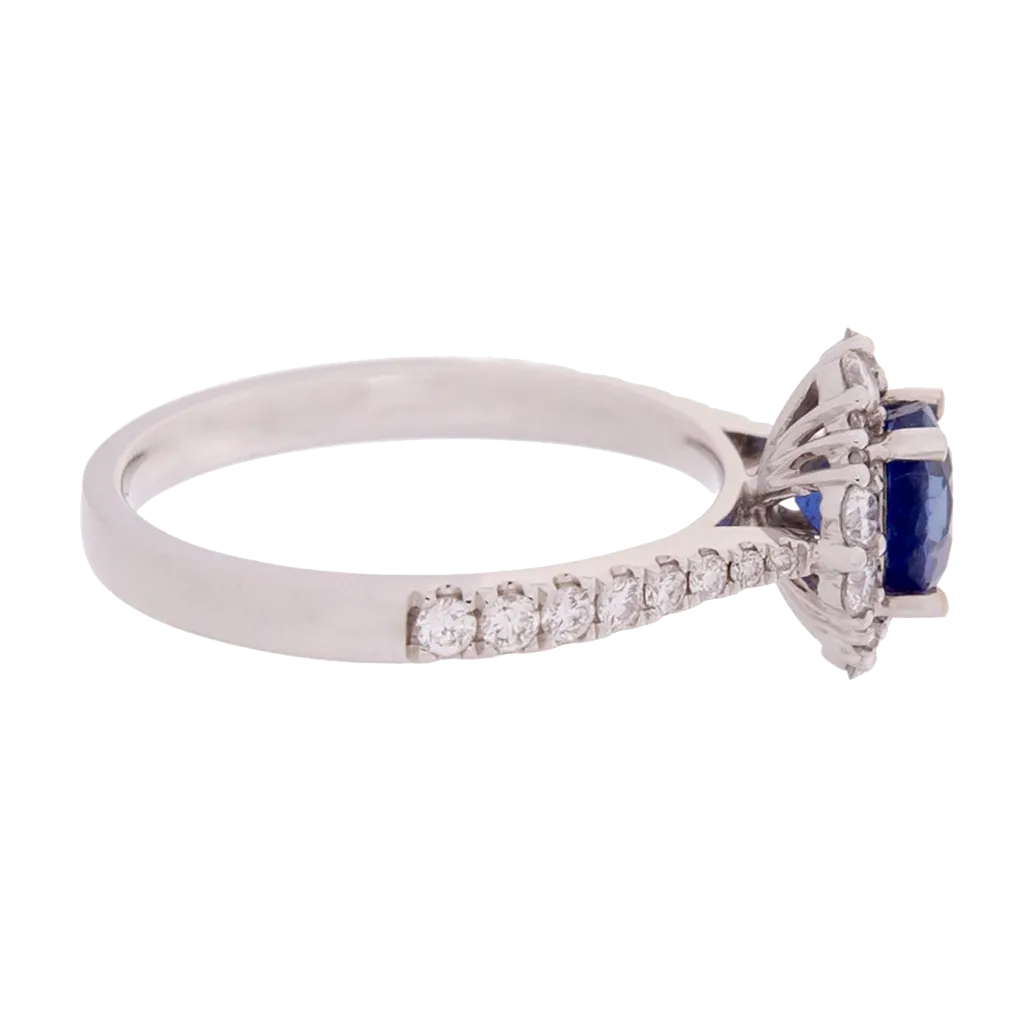 GIA Certified No Heat Round Brilliant Blue Sapphire Ring