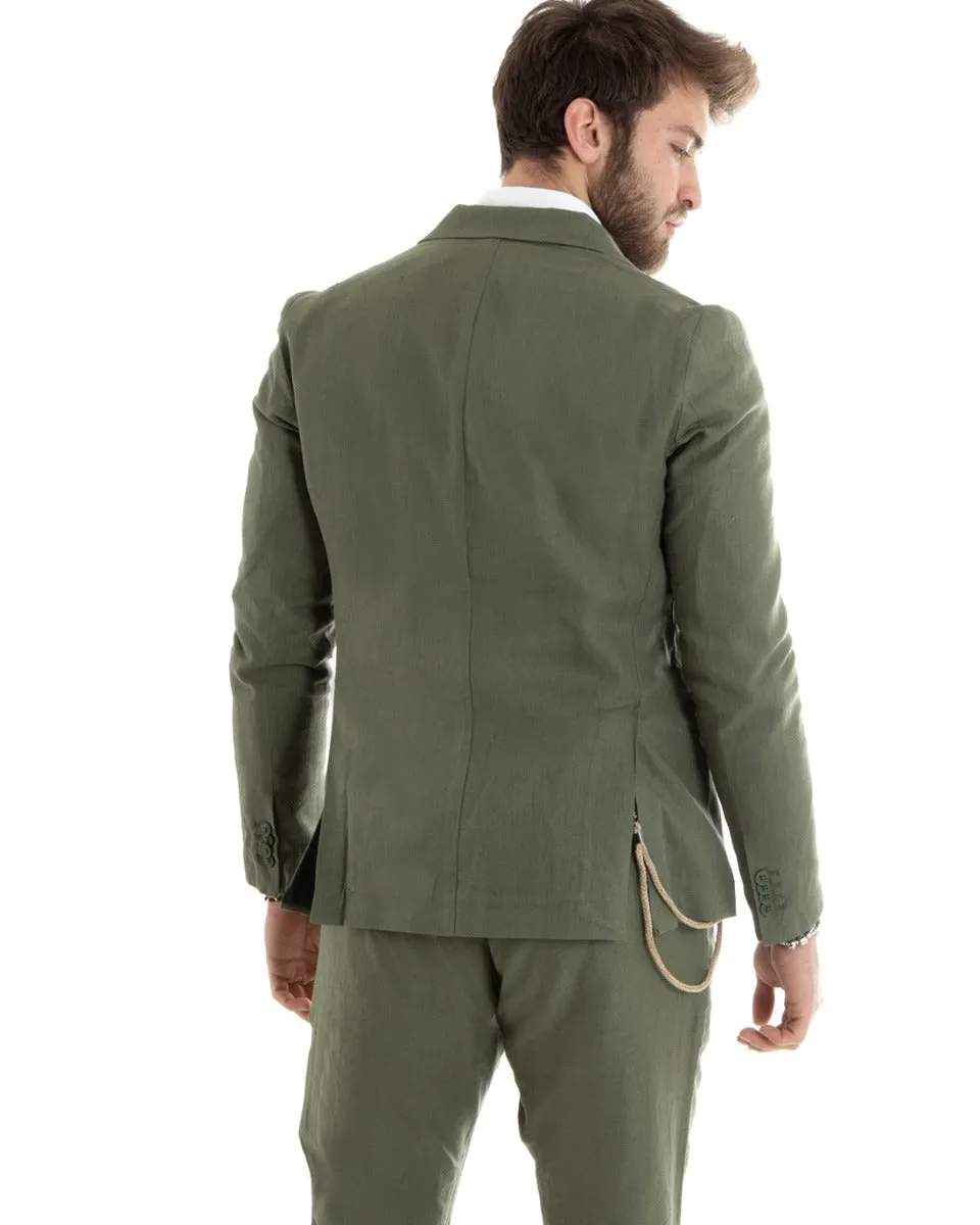 Giacca Uomo Doppiopetto Lino Tinta Unita Verde Sartoriale Cerimonia Elegante Casual GIOSAL-G3061A