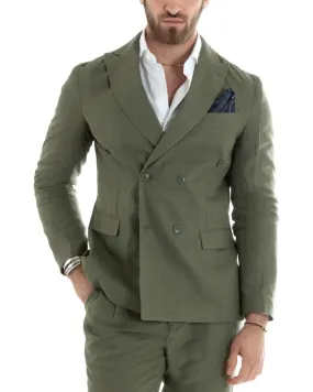 Giacca Uomo Doppiopetto Lino Tinta Unita Verde Sartoriale Cerimonia Elegante Casual GIOSAL-G3061A