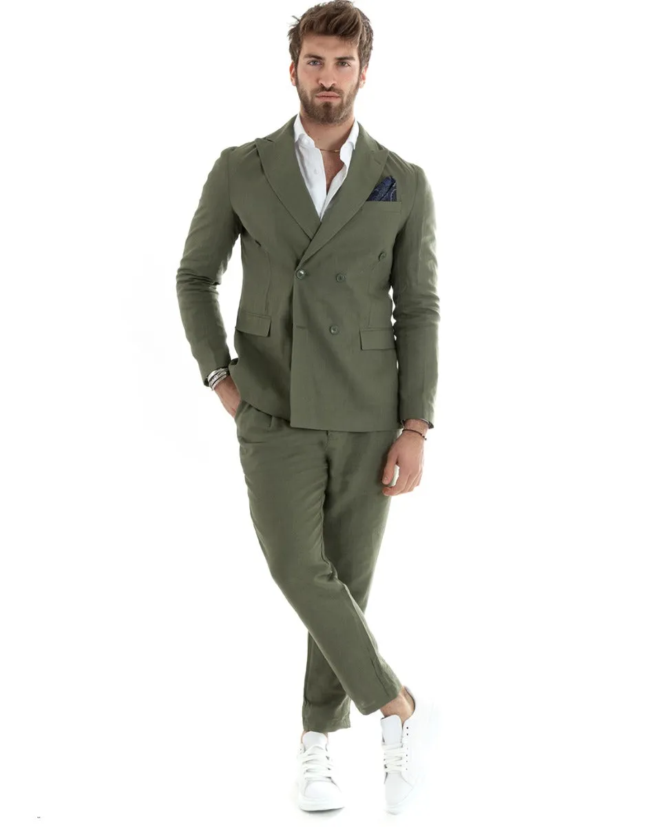 Giacca Uomo Doppiopetto Lino Tinta Unita Verde Sartoriale Cerimonia Elegante Casual GIOSAL-G3061A