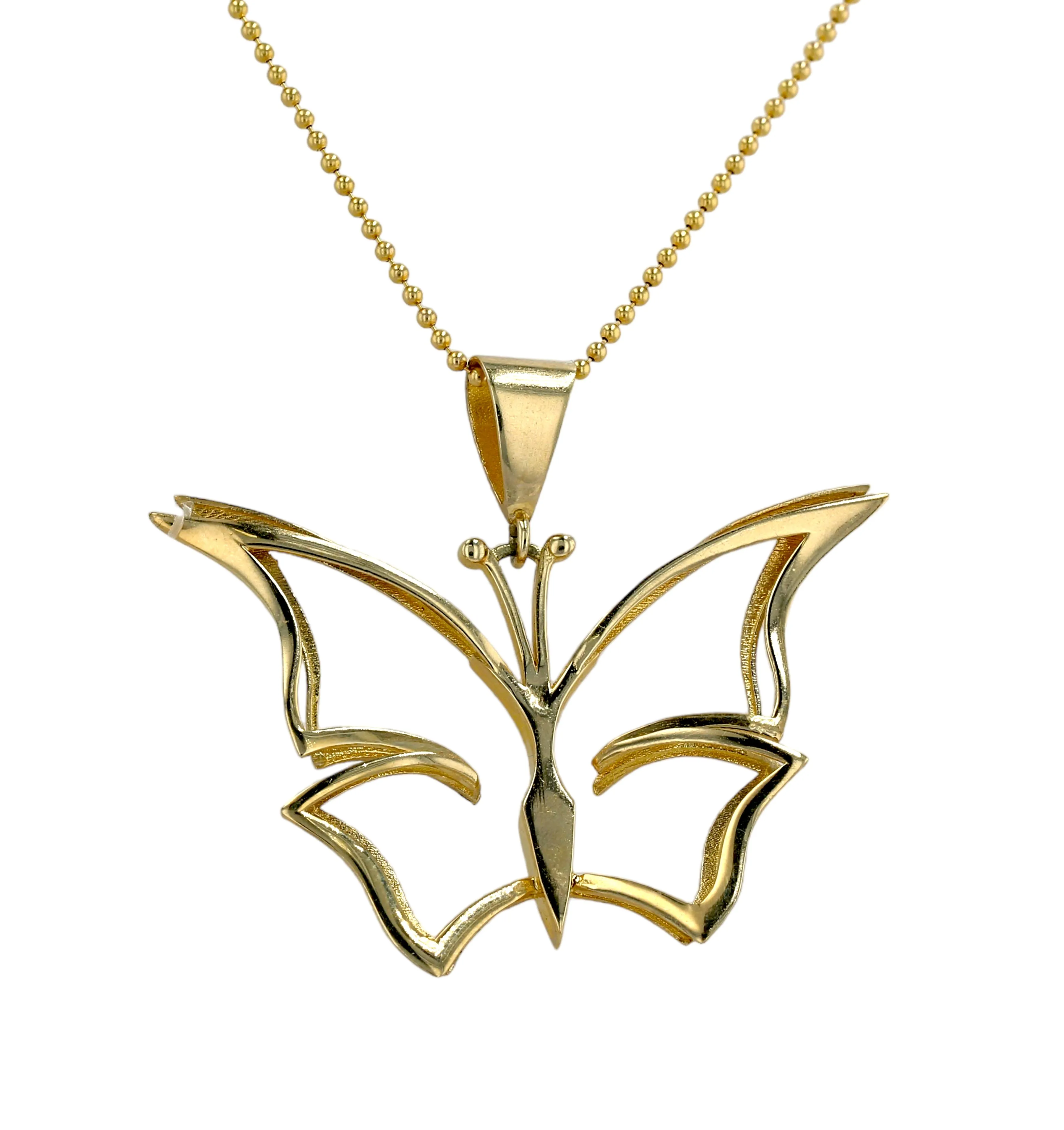 Gold 10k solid military chain butterfly pendant