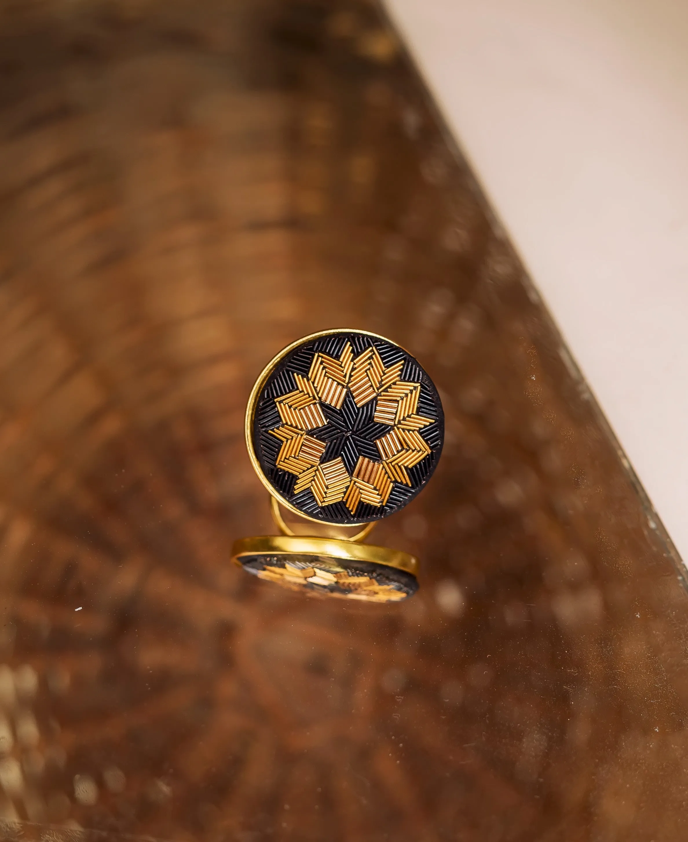 Hand Embroidered Black And Copper Grand Ring