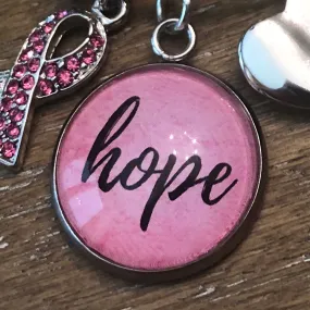 Hope Pink Breast Cancer Glass Charm for Jewelry Making, 16 or 20mm, Silver, Gold