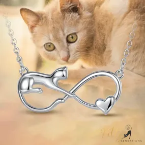 Infinite Love Cat Necklace in Solid 925 Sterling Silver - 18K Rhodium Plated