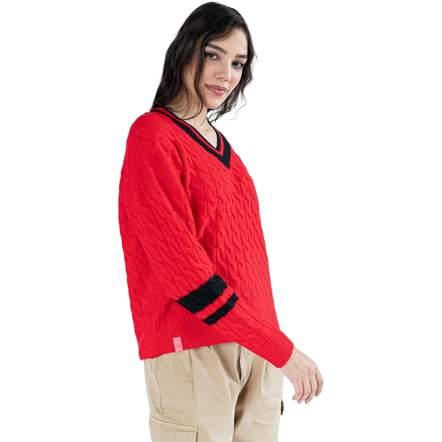 Ladies Ohio State Buckeyes Lusso Cable Knit V-Neck Sweater