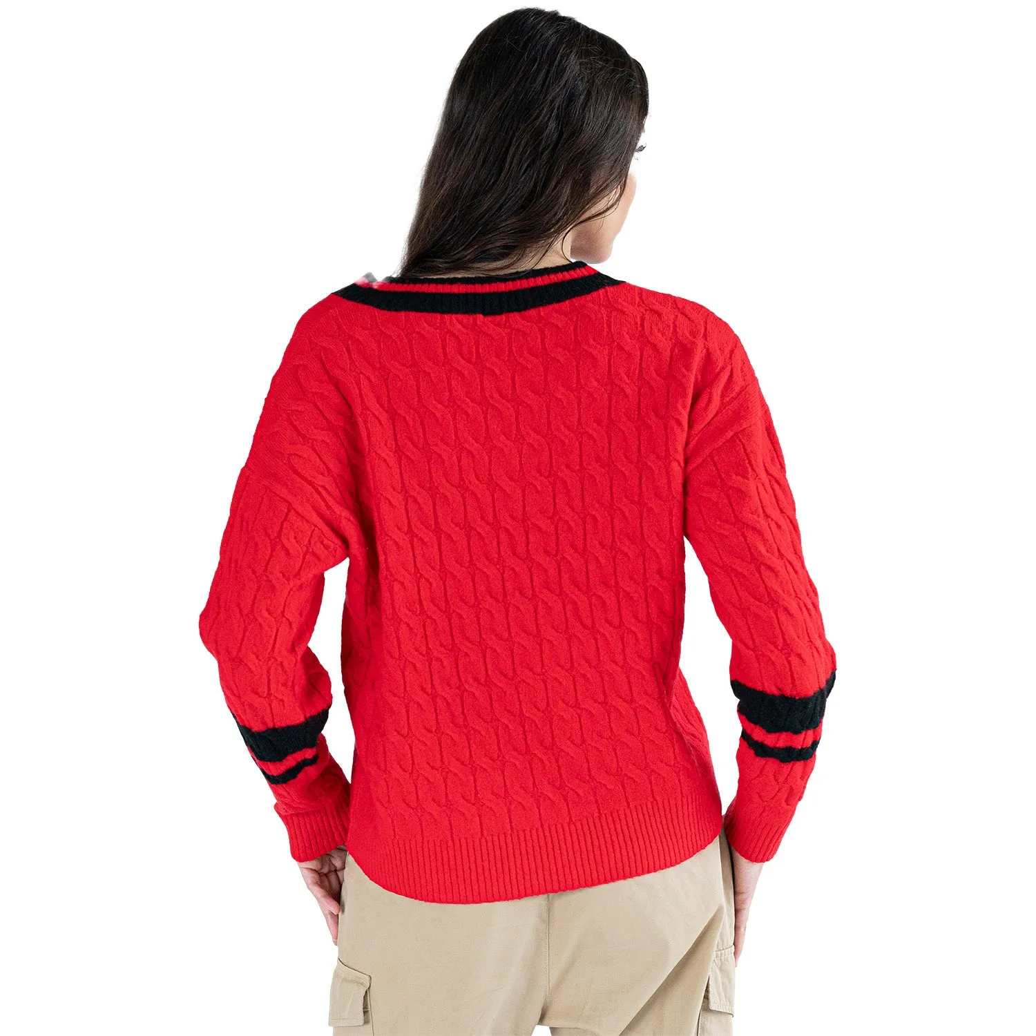 Ladies Ohio State Buckeyes Lusso Cable Knit V-Neck Sweater