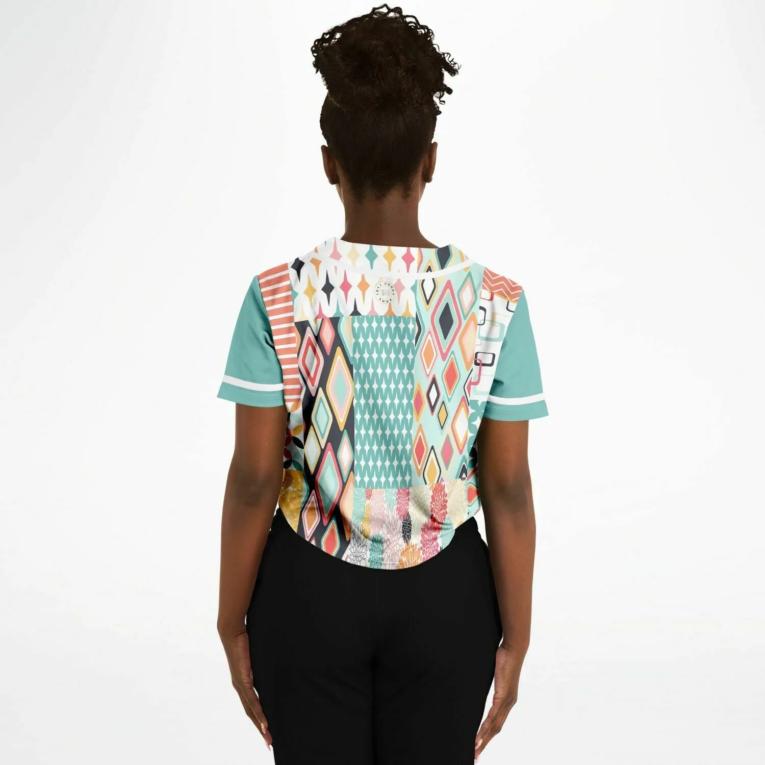 Old Miami Geo Patchwork Cropped Button Front Jersey