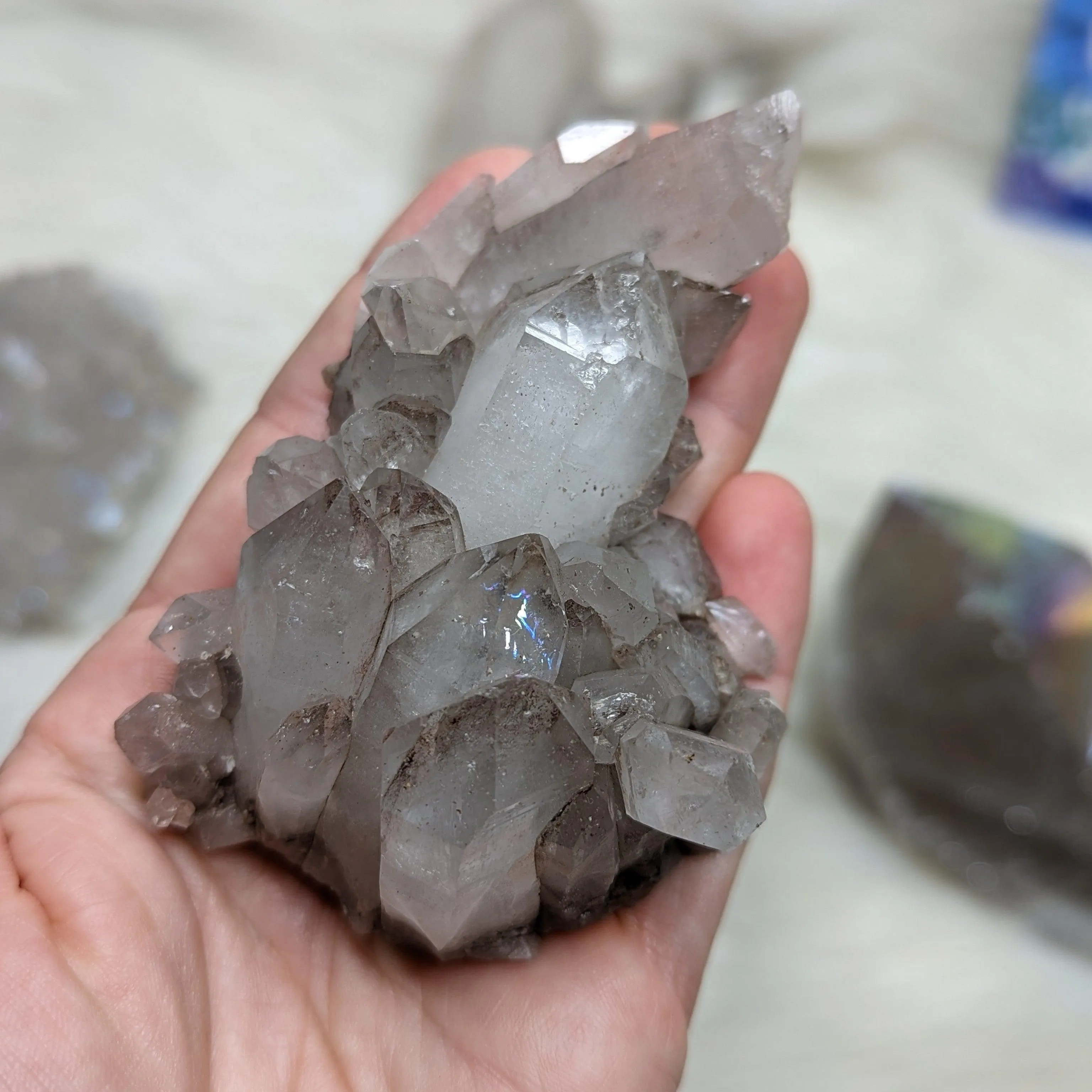 Quartz Cluster with an AMAZING Rainbow inclusion!