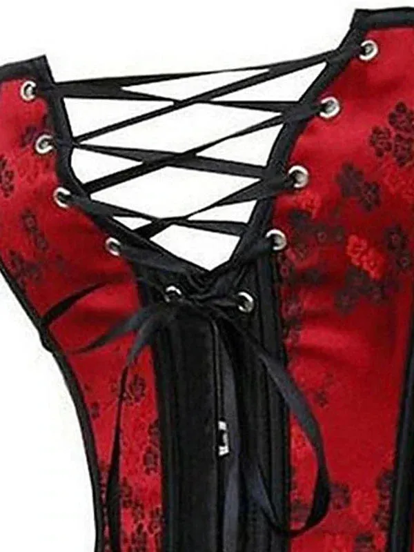 Red Satin Corset with Lace-Up Back in Bavarian Style