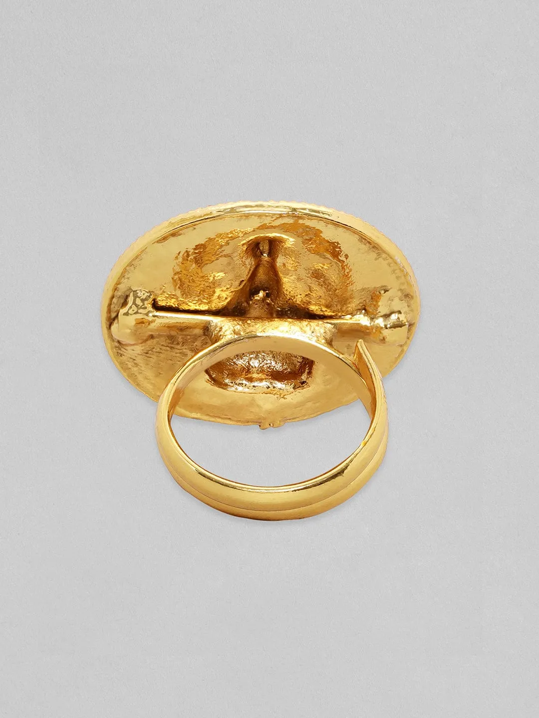 Rubans Luxury 22K Gold Plated Finely Detailed Goddess Statement Ring.