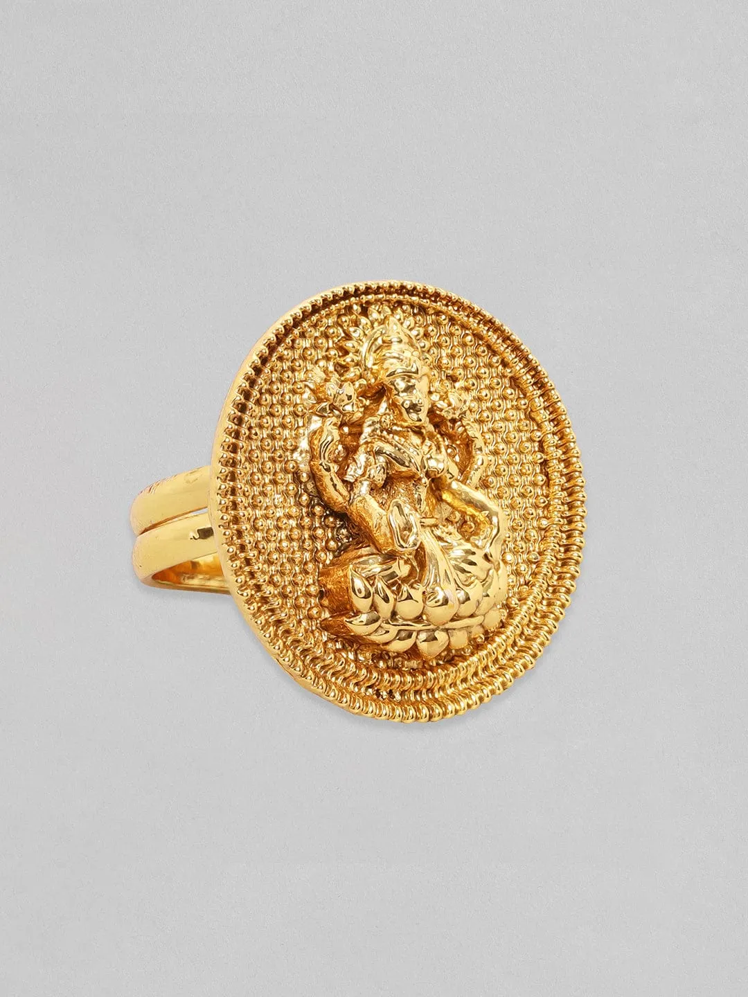 Rubans Luxury 22K Gold Plated Finely Detailed Goddess Statement Ring.