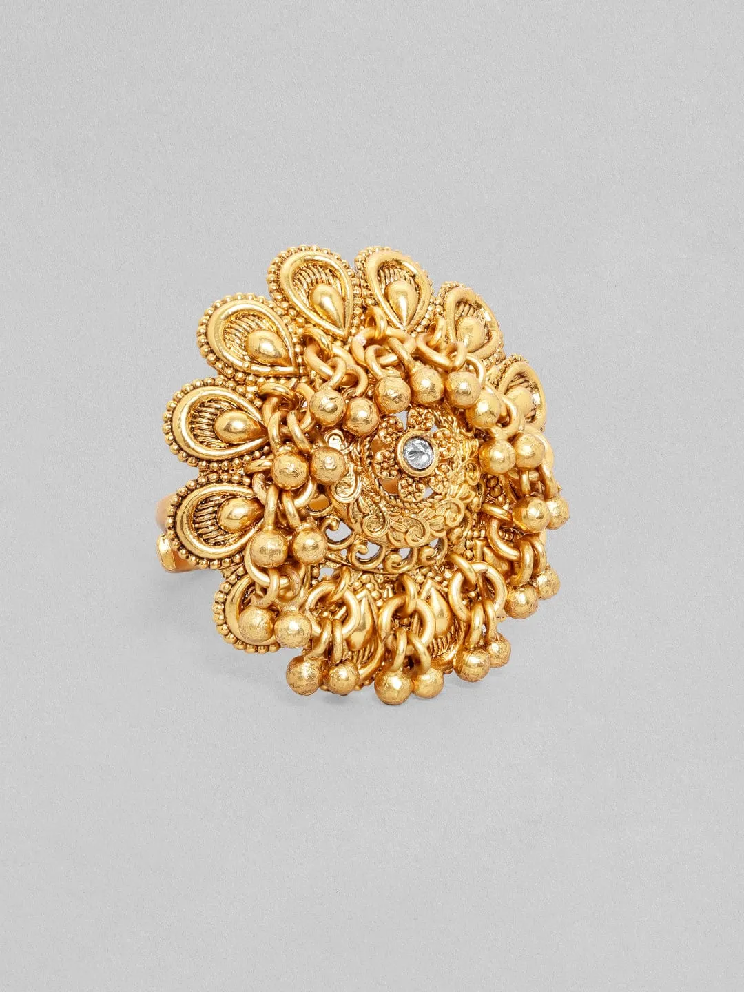 Rubans Luxury 22K Pure Gold Plated Tiny Ghungroo Detailed Temple Ring.