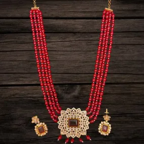 Ruby Beads Necklace With Cz & Kemp Pendant By Asp Fashion Jewellery